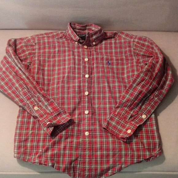 Size 7 White Multi Ralph Lauren Boys Plaid Cotton Shirt